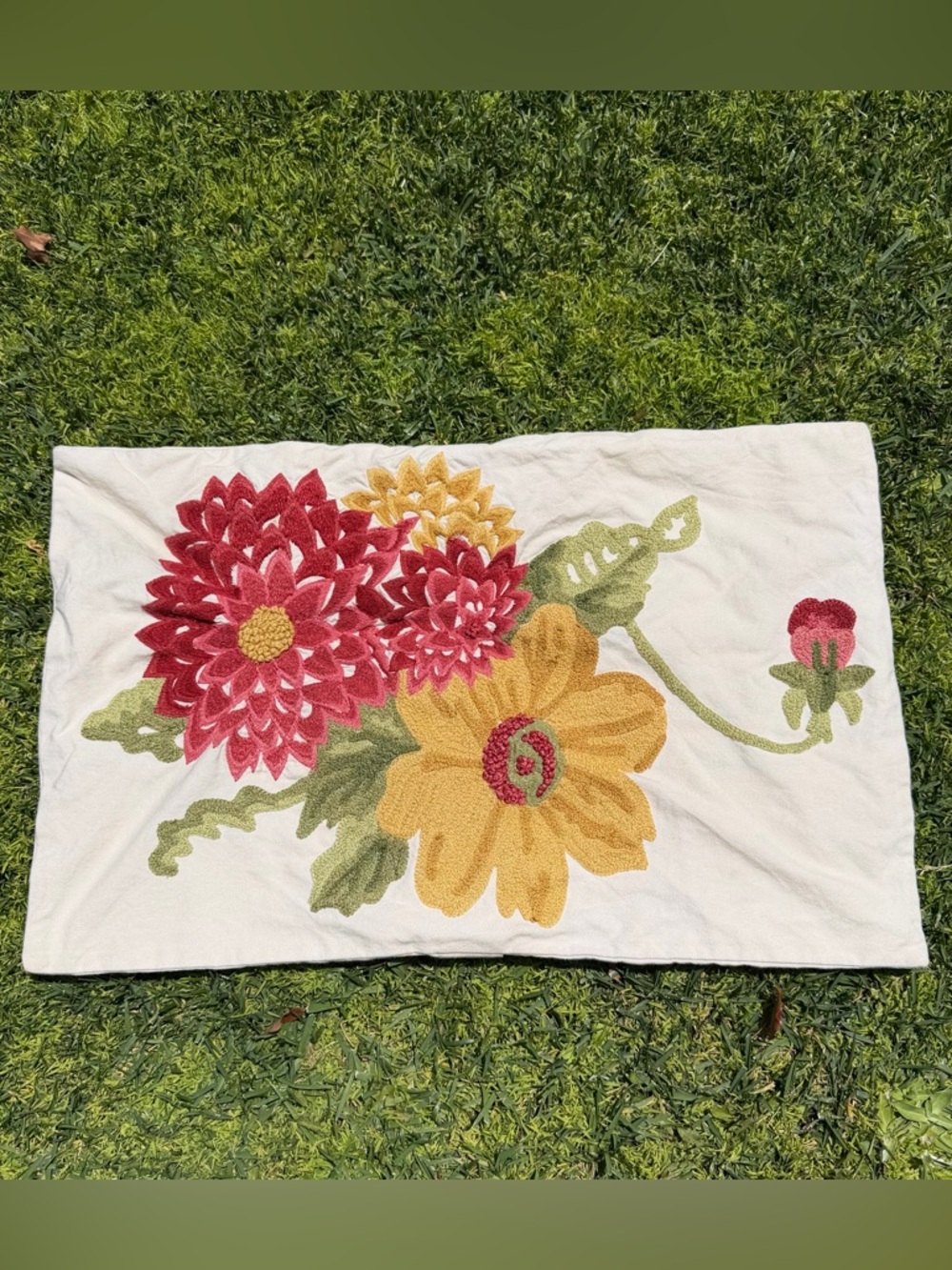 Pottery Barn Crewel Embroidered Lumbar Pillow Cover Multicolor Floral Cotton